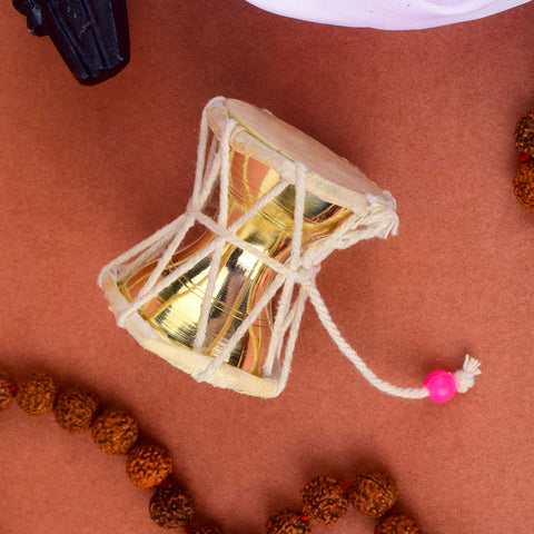 2.5 Inch Divine Brass Damru for Lord Shiva, beautifully handcrafted – ideal for spiritual rituals and pooja. India’s Largest Pooja Accessories Brand – www.satvikstore.in