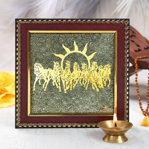 7 Horses on Raw Pyrite Frame