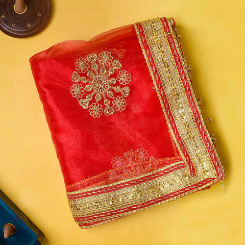Traditional 84x43 inch Auspicious Mata Ki Chunni with vibrant red fabric and traditional embellishments for Mata idol decoration – India’s Largest Pooja Accessories Brand – www.Satvikstore.in