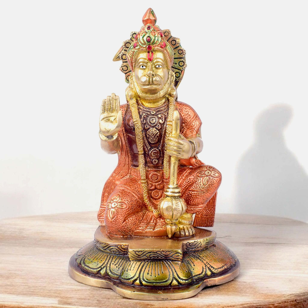 The "8.9 Inch Brass Hanuman Sculpture" is a beautifully crafted representation of Lord Hanuman, the revered deity of strength, devotion, and protection.