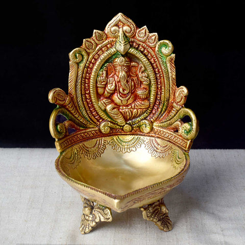7.1 Inch Brass Ganesh Diya – Exquisitely Handcrafted Traditional Oil Lamp Featuring Lord Ganesha, Ideal for Daily Puja, Aarti Rituals, and Mandir Decoration. No.1 Brass Idol Store www.satvikstore.in 