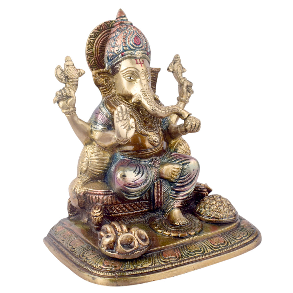 The "9.1 Inch Sacred Ganesh Idol" is a beautifully crafted statue of Lord Ganesha, symbolizing wisdom, success, and the removal of obstacles. Standing at 9.1 inches tall, it features intricate detailing and traditional attributes like the axe, lotus, and modak.