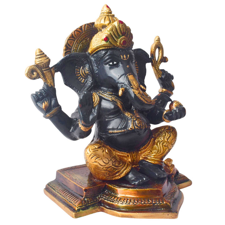 The "9.1 Inch Sacred Ganesh Idol" is a beautifully crafted statue of Lord Ganesha, symbolizing wisdom, success, and the removal of obstacles. Standing at 9.1 inches tall, it features intricate detailing and traditional attributes like the axe, lotus, and modak.