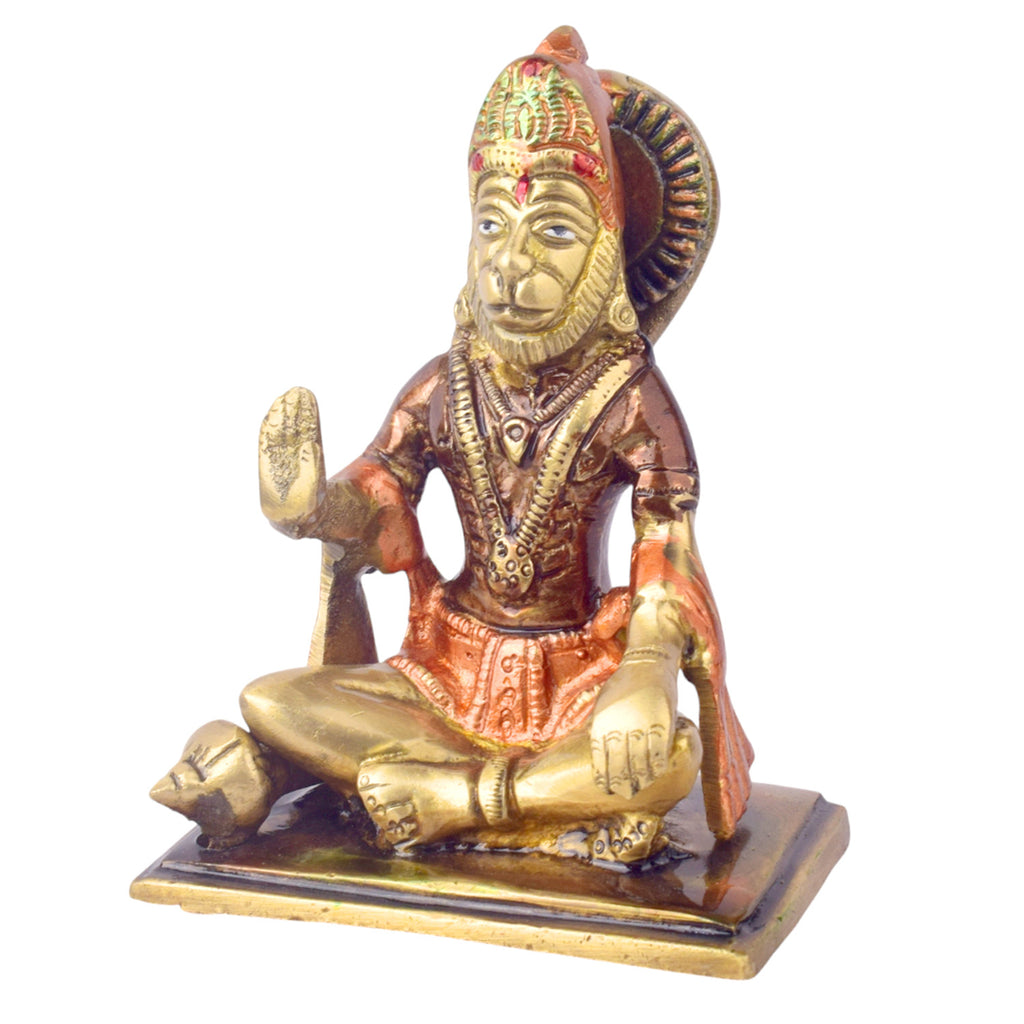 The "4.5 Inch Eternal Brass Hanuman Idol" is a finely crafted representation of Lord Hanuman, embodying strength, devotion, and divine protection. Standing at 4.5 inches tall, this compact yet striking idol is made from high-quality brass, showcasing intricate details that highlight Hanuman’s powerful form and serene expression