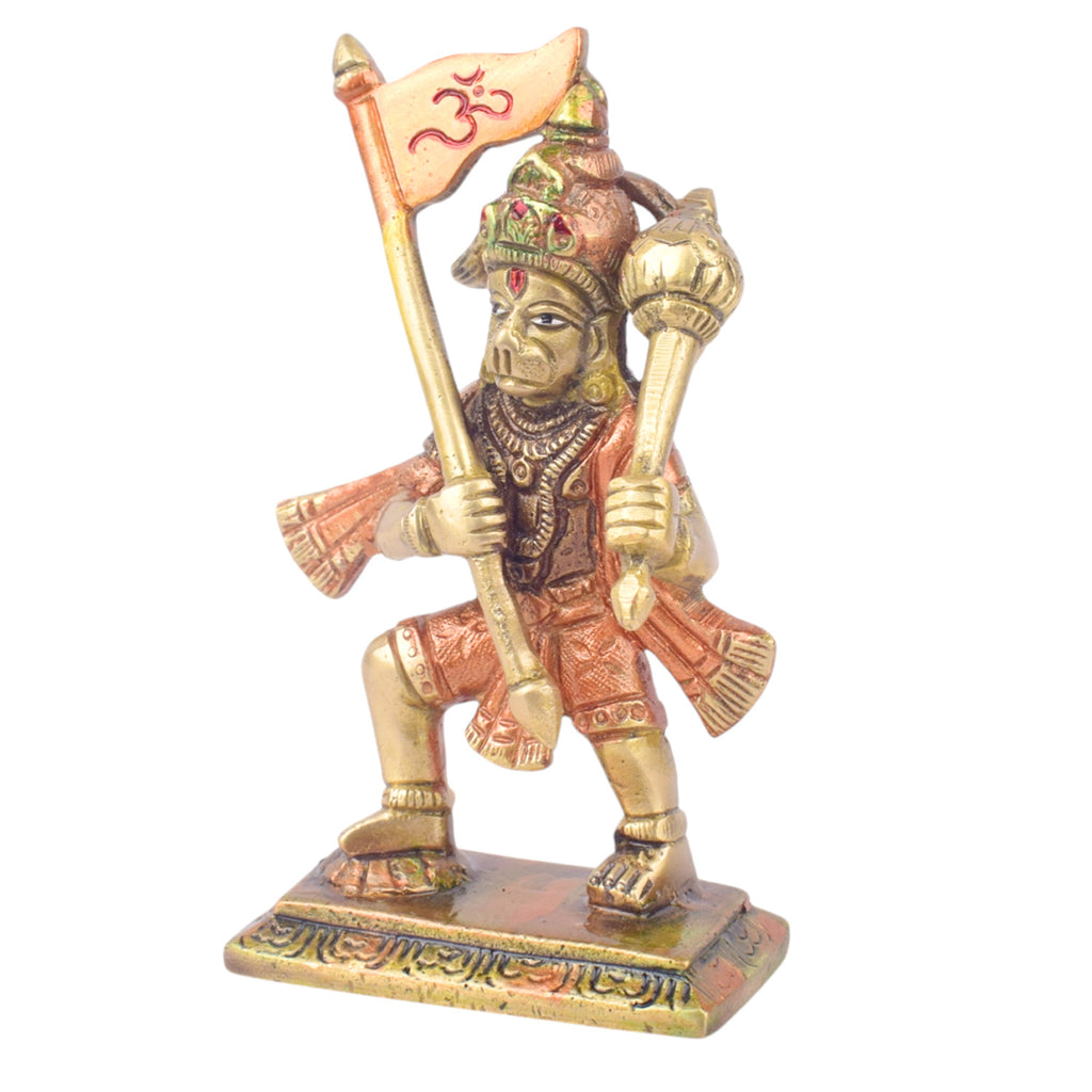 The "4.9 Inch Sacred Brass Hanuman Statue" is a beautifully crafted representation of Lord Hanuman, symbolizing strength, devotion, and protection. Standing at 4.9 inches tall, this intricately detailed statue is made from high-quality brass, capturing Hanuman’s powerful stance and serene expression.