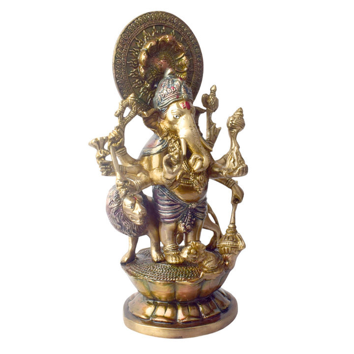 The "11.6 Inch Ganesh Idol" is a majestic and detailed representation of Lord Ganesha, embodying divine presence, prosperity, and new beginnings. Standing at 11.6 inches tall, this idol features intricate craftsmanship, capturing Ganesha’s serene expression and symbolic attributes, including his axe, lotus, and modak.