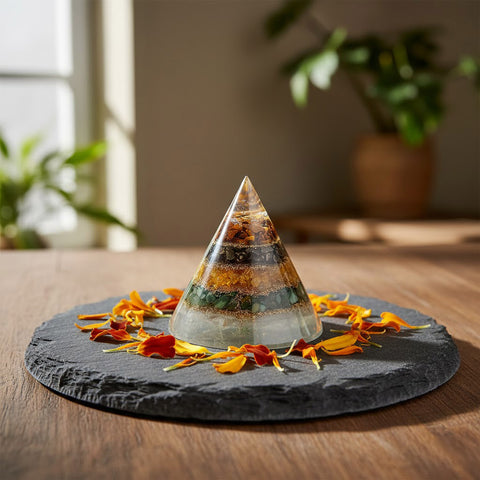 Conical Dhan Yog Pyramid With Selenite Base