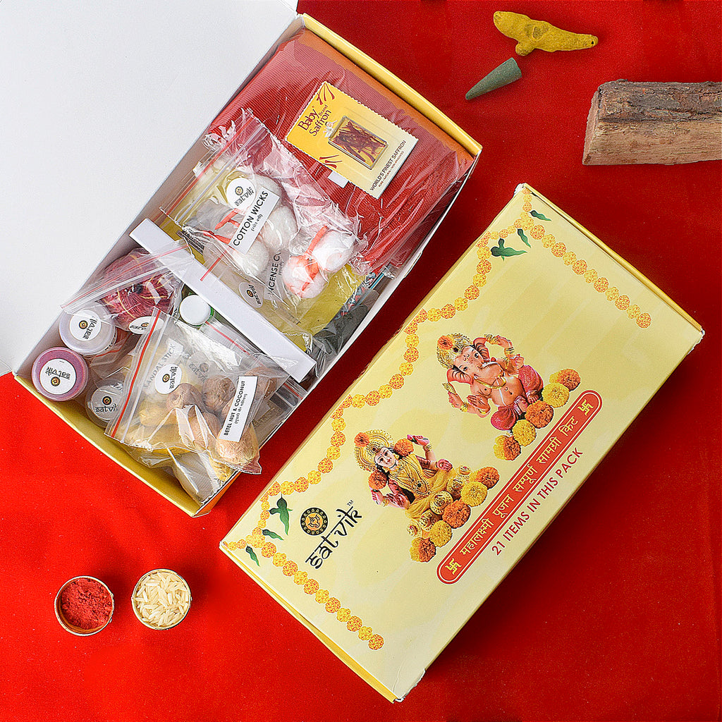 Complete Pujan Samagari Kit which are required for Diwali Pujan | Buy Pujan Kit Online | Pooja Kit Online | Satvikstore.in 