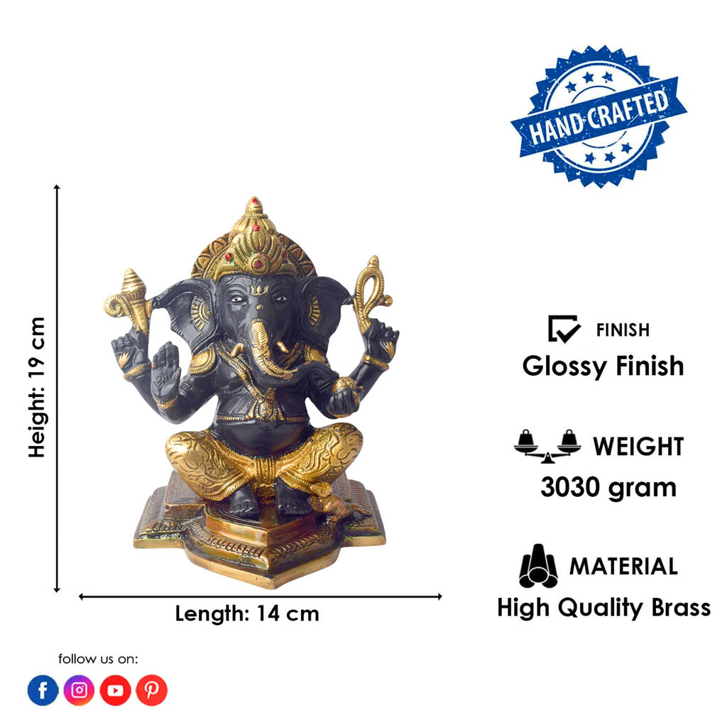 The "9.1 Inch Sacred Ganesh Idol" is a beautifully crafted statue of Lord Ganesha, symbolizing wisdom, success, and the removal of obstacles. Standing at 9.1 inches tall, it features intricate detailing and traditional attributes like the axe, lotus, and modak.