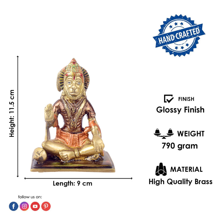 The "4.5 Inch Eternal Brass Hanuman Idol" is a finely crafted representation of Lord Hanuman, embodying strength, devotion, and divine protection. Standing at 4.5 inches tall, this compact yet striking idol is made from high-quality brass, showcasing intricate details that highlight Hanuman’s powerful form and serene expression