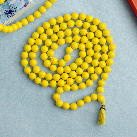 Hakik Jap Mala (Yellow) – A Confidence-Boosting and Prosperity-Enhancing Meditation Mala. India’s Premium Hakik Jap Mala Store - www.satvikstore.in
