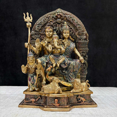 Shiv  Idol of 11.8 Inch Handcrafted Brass Shiv Parivaar Statue featuring Lord Shiva, Parvati, Ganesha, and Kartikeya – Perfect for temple or home decor. India's Largest Puja Accessories Brand - Satvik No 1 Brass Idol Collection.