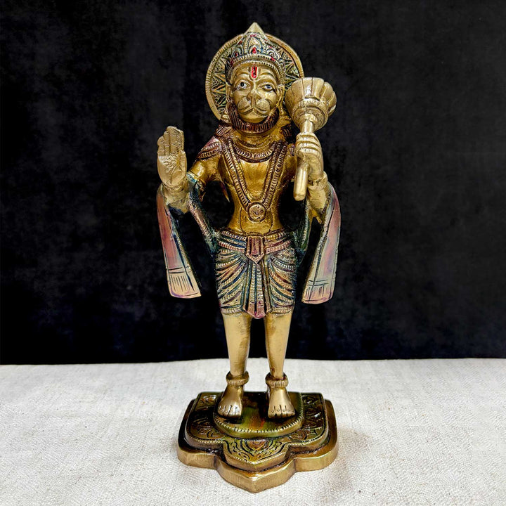 The "8.9 Inch Brass Hanuman Sculpture" is a beautifully crafted representation of Lord Hanuman, the revered deity of strength, devotion, and protection.