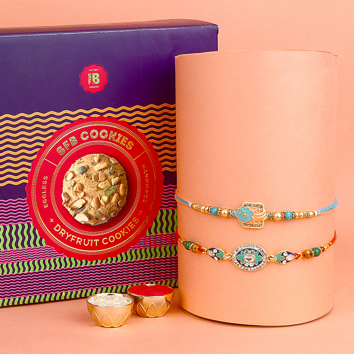 Image of a beautifully designed Rakhi with sweets, the perfect combination of tradition and sweetness for Raksha Bandhan celebration. Shop now at SatvikStore.in. #Rakhi #RakhiOnline #SendRakhi #DesignerRakhi #BeautifulRakhi #LatestRakhi #NewRakhi #ModernRakhi"