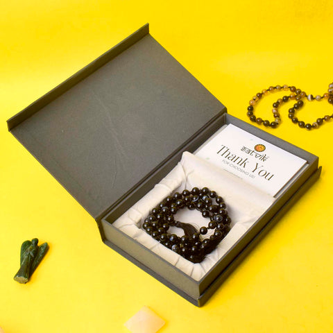 Premium Hakik Jap Mala with Black Tourmaline Beads – A Spiritual Meditation Mala for Protection, Grounding, and Energy Cleansing. India’s Premium Hakik Jap Mala Store - www.satvikstore.in

