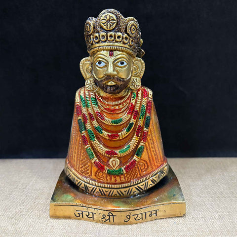 6.3 Inch Khatu Shyam Ji statue, a beautifully crafted brass idol symbolizing blessings, faith, and divine protection, perfect for home and temple. No.1 Brass Idol Store www.satvikstore.in 