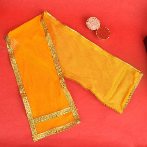Radiant Yellow Angvastra/Patka/Duppata – 22-inch devotional cloth with bright yellow color, perfect for temple rituals, deity offerings, or spiritual attire with traditional elegance. India’s Largest Pooja Accessories Brand – www.satvikstore.in