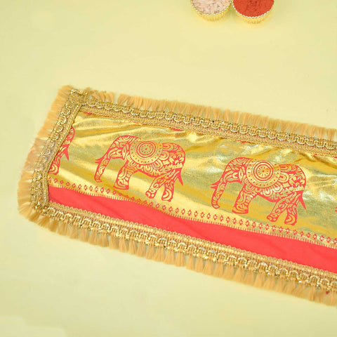 Red Angvastra/Patka/Duppata – 33-inch devotional cloth featuring an elegant elephant design, ideal for temple wear, deity decoration, or traditional ceremonies. India’s Largest Pooja Accessories Brand – www.satvikstore.in
