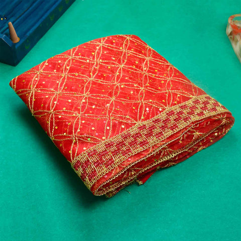 Traditional 81x40 inch Red and Gold Puja Chunri with rich fabric and shimmering gold accents for deity decoration – India’s Largest Pooja Accessories Brand – www.Satvikstore.in