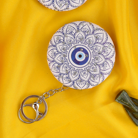 Round Evil Eye Keychain with Foldable Mirror – Stylish and protective keychain, perfect for daily use and gifting. India’s Largest Pooja Accessories Brand – www.satvikstore.in