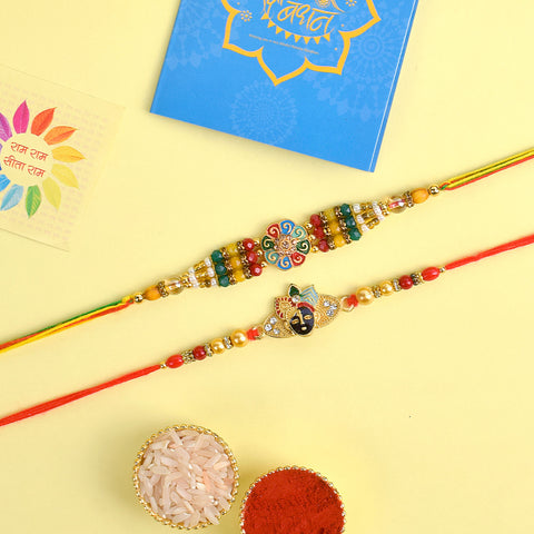 Set of 2 Traditional Rakhis for Brothers with Roli Chawal and Ram Sita Stickers – Raksha Bandhan Gift Pack. India’s Largest Pooja Accessories Brand - www.satvikstore.in