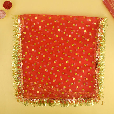 Traditional 25x10 inch Mata Chunni with elegant square dot design for Mata idol pooja – India’s Largest Pooja Accessories Brand – www.Satvikstore.in
