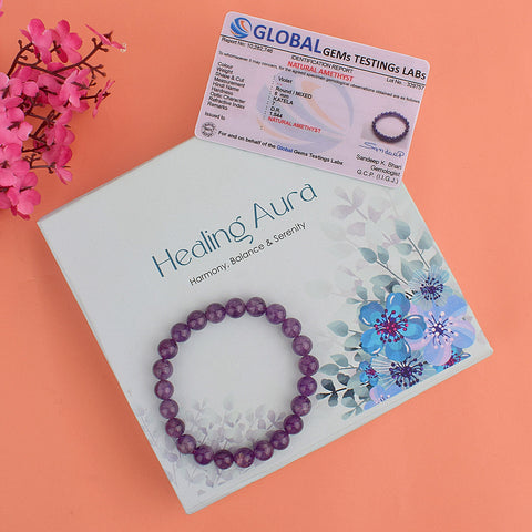 Authentic Amethyst Crystal Bracelet for Reiki Healing – 8 MM Beads for Spiritual Calm, Intuition, and Inner Peace. India’s Largest Pooja Accessories Brand – www.satvikstore.in
