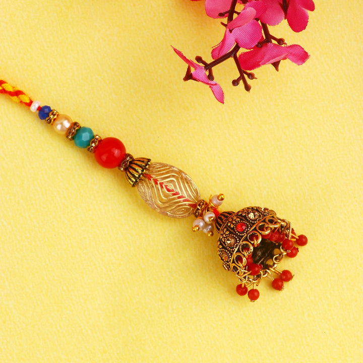 Shop Exquisite Designer Lumba Rakhi, Beautiful Rakhi Sets, and Latest Rakhi Collection Online at Satvik Store - Send Rakhi with Style and Elegance!