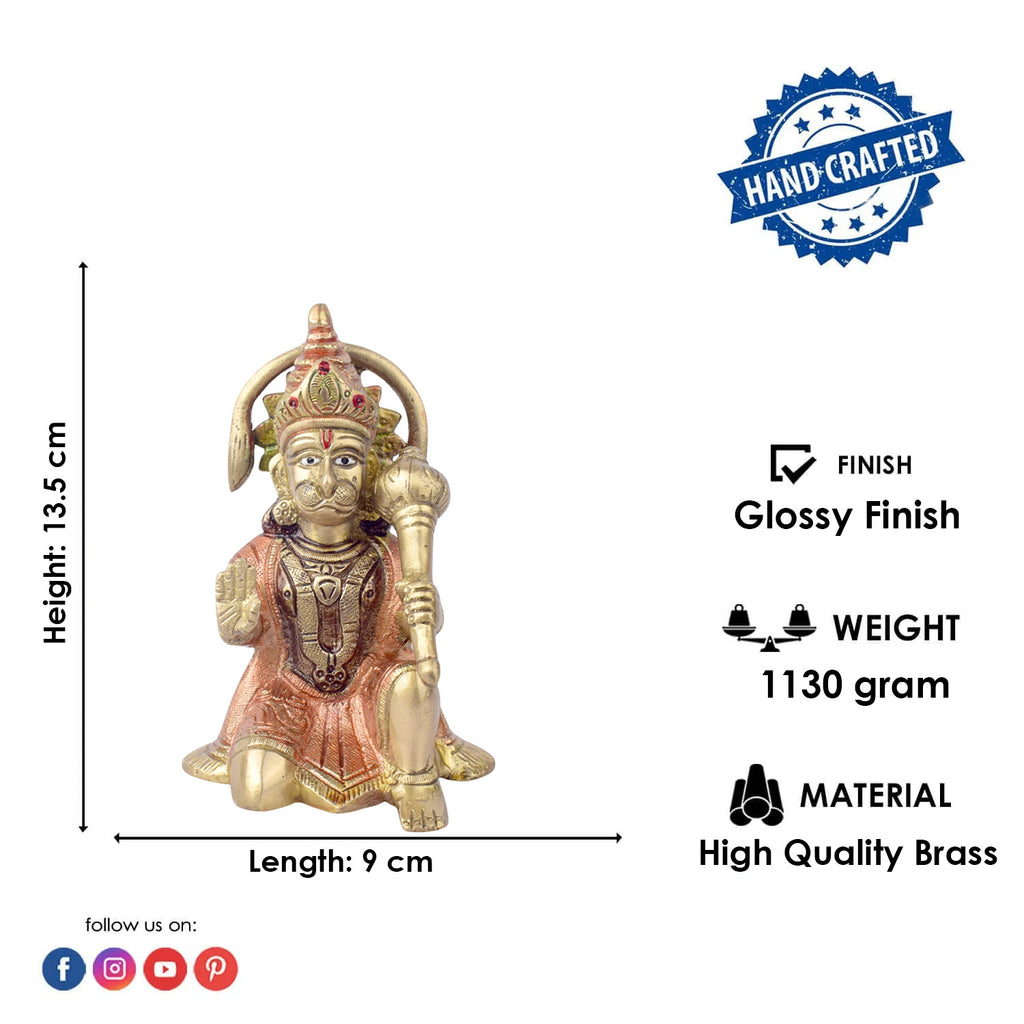 The "5.3 Inch Handcrafted Brass Hanuman Idol" is a meticulously crafted statue that beautifully captures the essence of Lord Hanuman’s strength, devotion, and protection. Standing at 5.3 inches tall, this idol is made from high-quality brass and features exquisite handcrafted detailing,