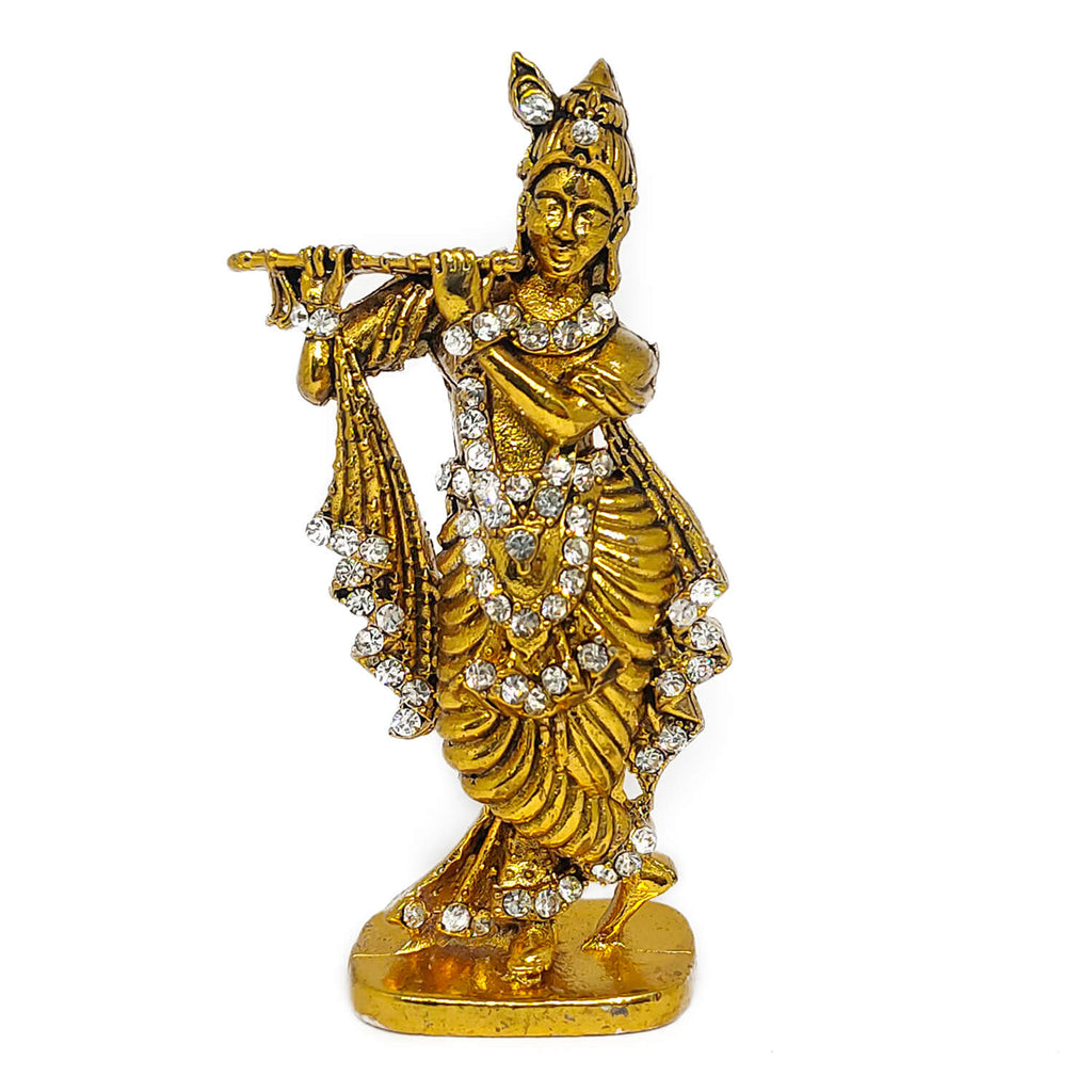 Metal Krishna Statue (Golden) Puja Store Online Pooja Items Online Puja Samagri Pooja Store near me www.satvikstore.in