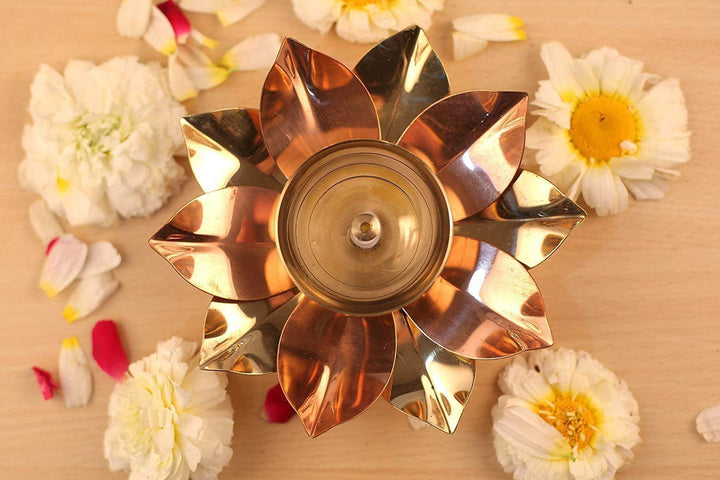 Alluring Brass Copper Lotus Kamal Diya (Small) Puja Store Online Pooja Items Online Puja Samagri Pooja Store near me www.satvikstore.in