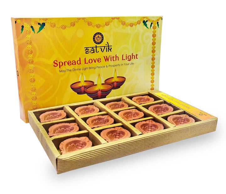 Earthen Clay Diya 12 Pc Set (Leaf) Puja Store Online Pooja Items Online Puja Samagri Pooja Store near me www.satvikstore.in