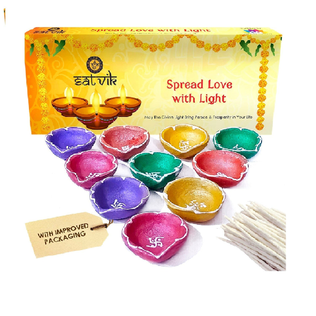 Multi Color Clay Diya 10 Pc Set Puja Store Online Pooja Items Online Puja Samagri Pooja Store near me www.satvikstore.in