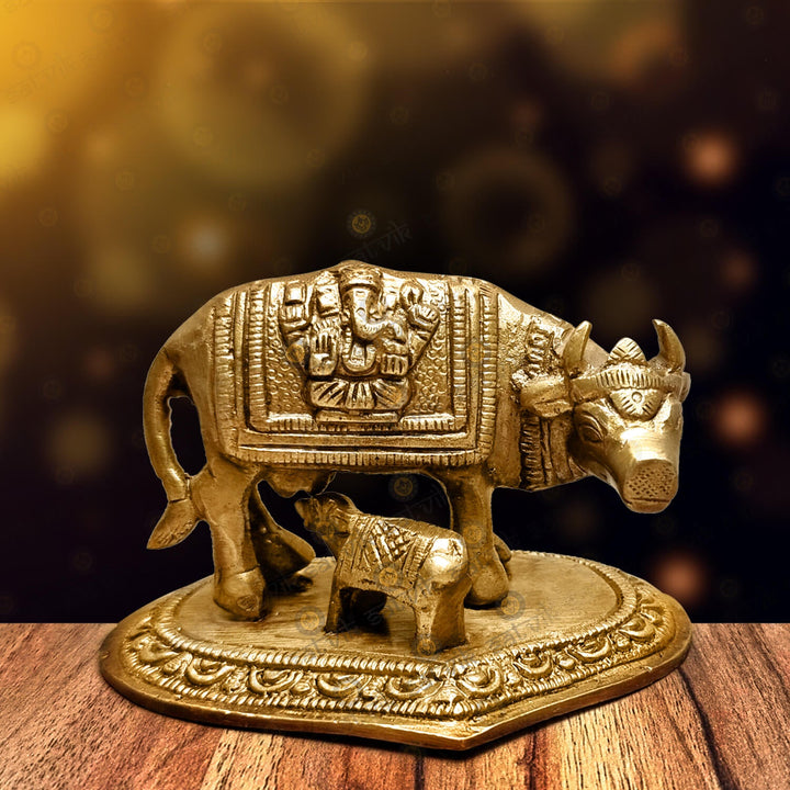 Brass Kamdhenu Cow with Calf Idol (Small) Puja Store Online Pooja Items Online Puja Samagri Pooja Store near me www.satvikstore.in