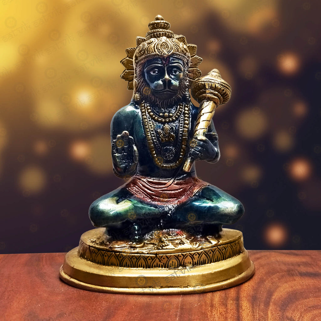 Brass Sitting Posture Hanuman Statue Puja Store Online Pooja Items Online Puja Samagri Pooja Store near me www.satvikstore.in