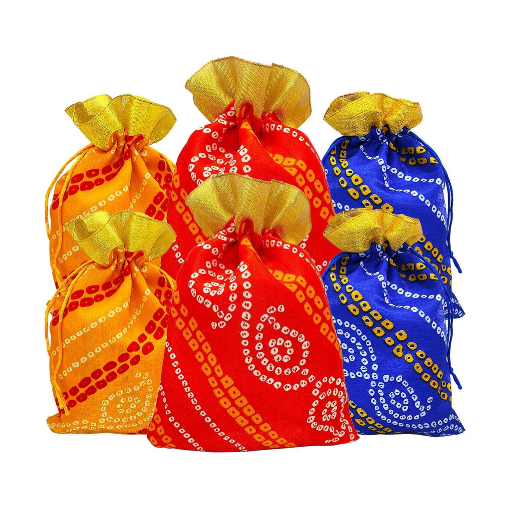 Designer Bandhej Print Potli Dry Fruit Favour Pouches Puja Store Online Pooja Items Online Puja Samagri Pooja Store near me www.satvikstore.in