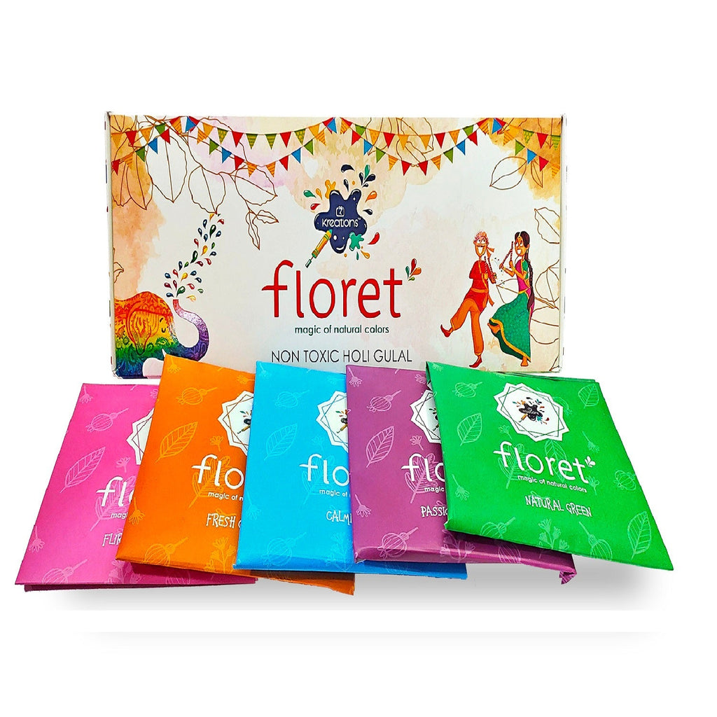 Floret Pack of 5 Skin Friendly Holi Colors Puja Store Online Pooja Items Online Puja Samagri Pooja Store near me www.satvikstore.in